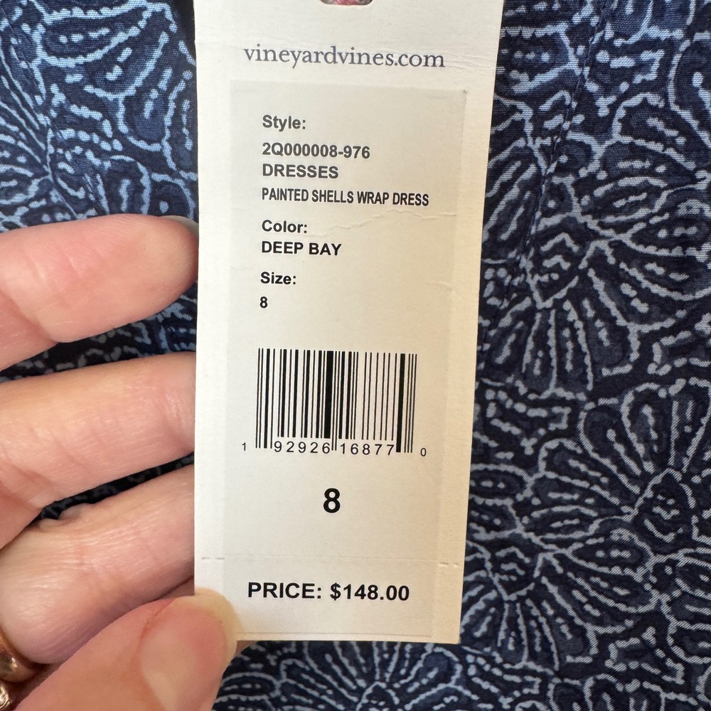 Vineyard‎ Vines Painted Shells Wrap Dress Deep Bay Blue Short Sleeve Ruffle - Picture 2 of 4